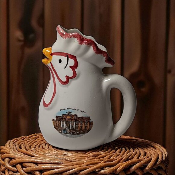 Souvenir Chicken Creamer with Image of Fontana Di Trevi Rome Italy Handmade - Picture 3 of 7